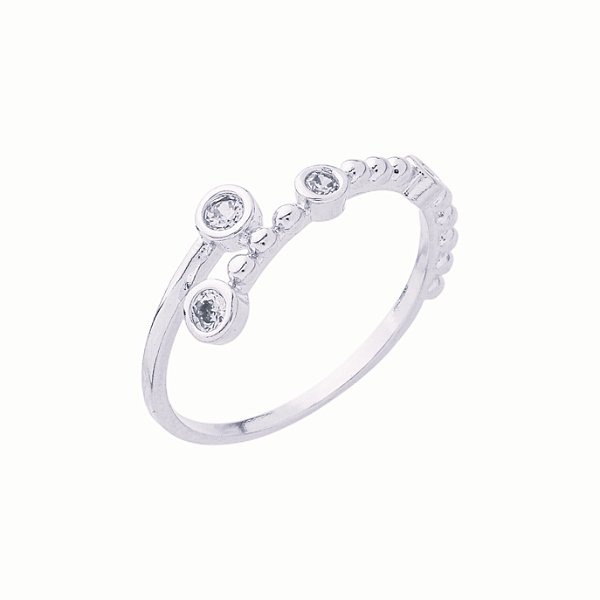 Anel Micro Esferas Lisas e Zircônias Incolor Banho de Ródio Branco