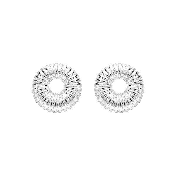 Brinco Círculo Texturizado Banho de Ródio Branco