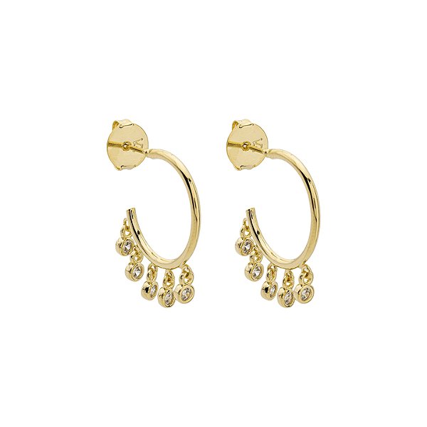 Argola Penduricalhos Zircônias Incolor Banho de Ouro 18K
