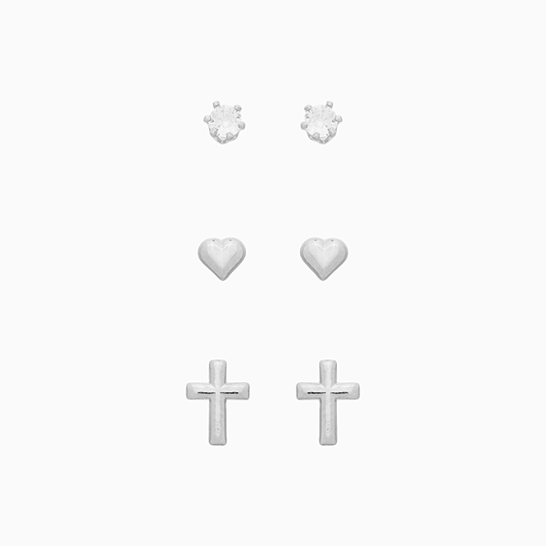 Basiquinhos: Ponto de Luz incolor, Cruz, Coração Banho de Ródio