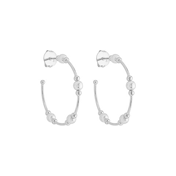 Argola Pérolas e Esferas Banho de Ródio Branco