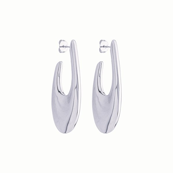 Brinco Isa Curvado Vintage Orgânico no Banho de Ródio Branco