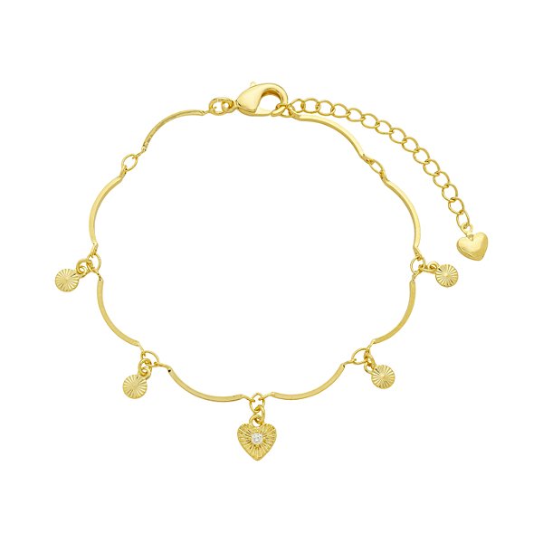 Pulseira Corações e Medalhas Banho de Ouro 18k