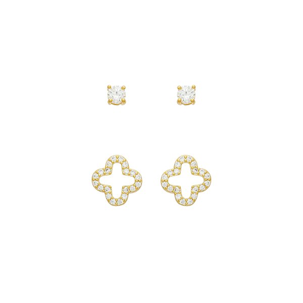 Duo de Brincos Trevo e Ponto de Luz Banho de Ouro 18k