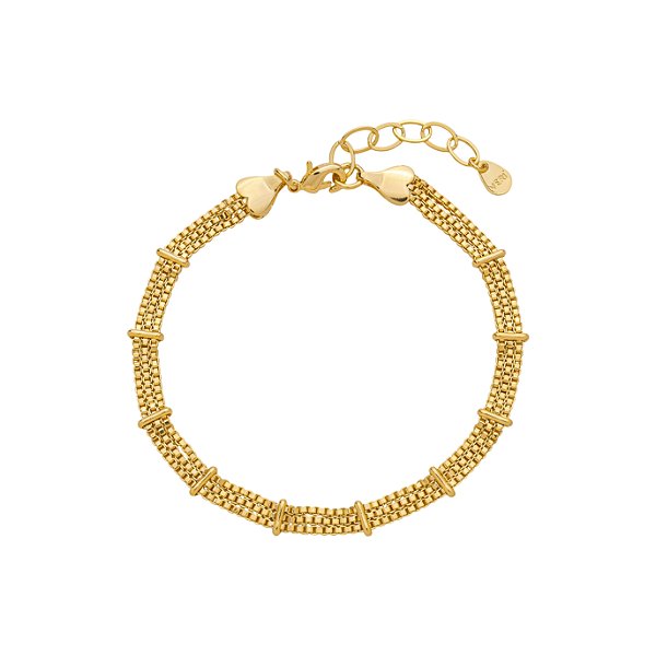 Pulseira Malha Veneziana Tripla Banho de Ouro 18k