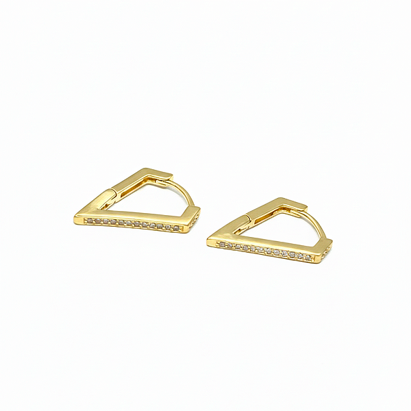 Argola Triangular Zircônias Incolor Banho de Ouro 18k