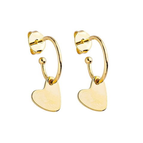 Argola Pingente Coração Espelhado Banho de Ouro 18K