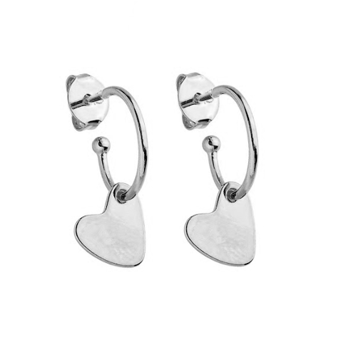 Argola Pingente Coração Espelhado Banho de Ródio