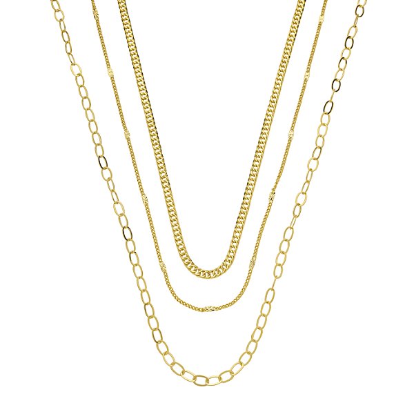 Colar Triplo Correntes Grumet Banho de Ouro 18k