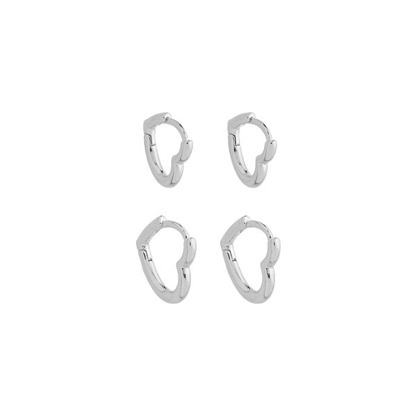 Duo Argolas Corações no Banho de Ródio Branco