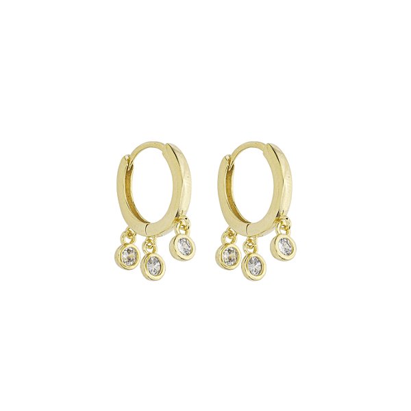 Argola Penduricalhos Zircônias Incolor Banho de Ouro 18k