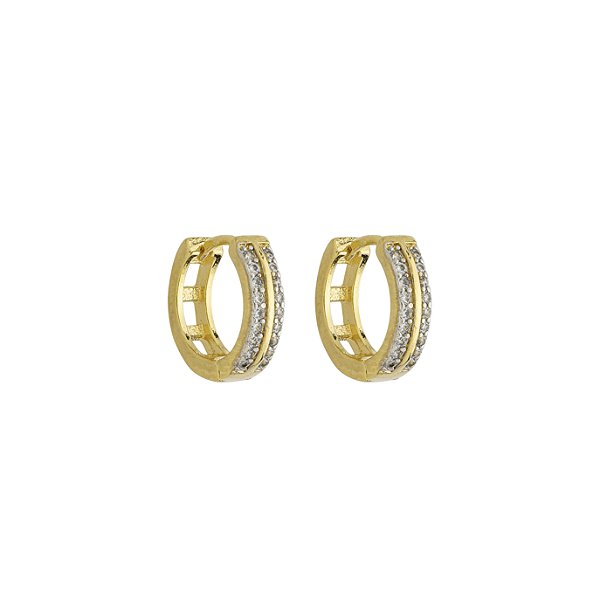 Argola Duas Linhas Zircônias Incolor Banho de Ouro 18k