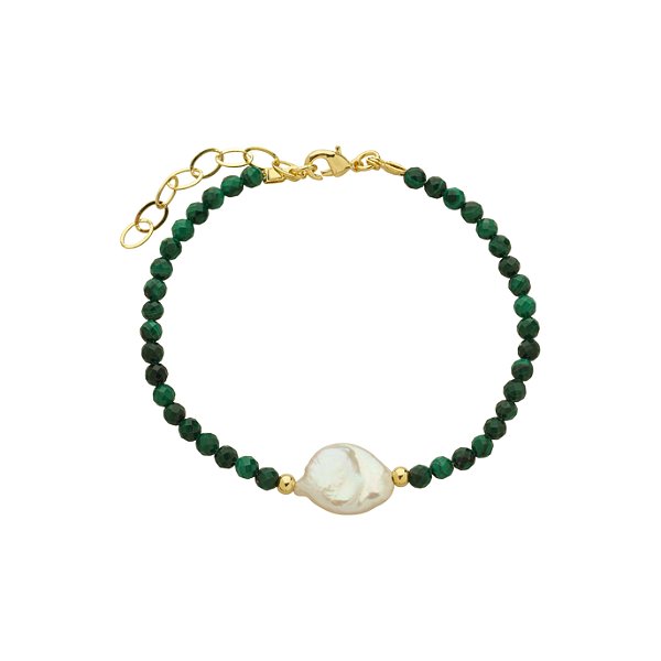 Pulseira Handmade com Pérola de Água Doce e Ágata Verde