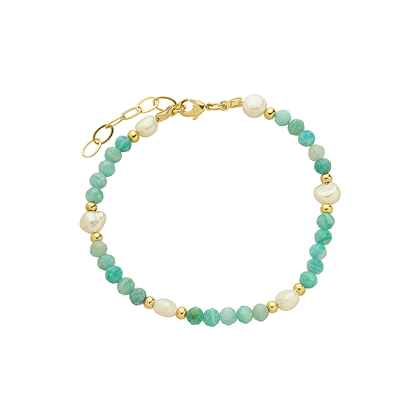 Pulseira Handmade com Pérola de Água Doce e Amazonita