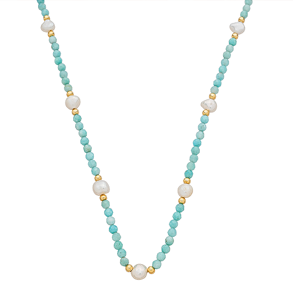 Colar Handmade com Pérola de Água Doce e Amazonita