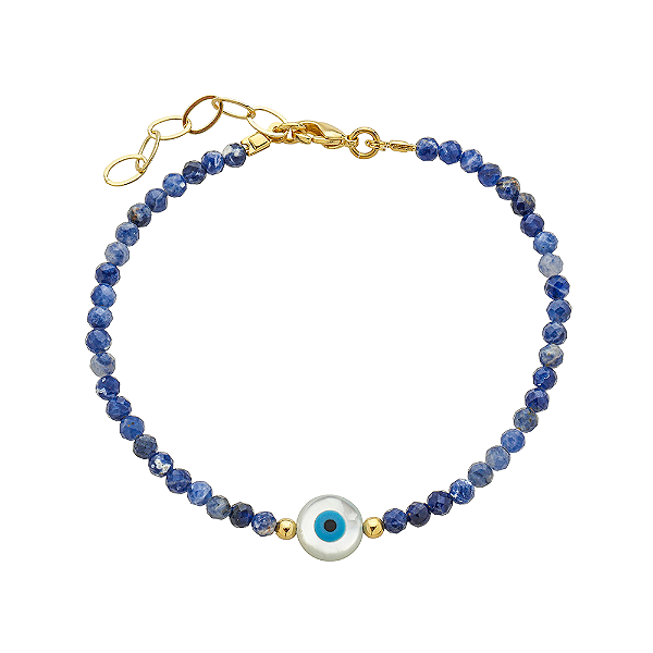 Pulseira Handmade Lápis-Lazúli Azul com Olho Grego no Banho de Ouro 18k