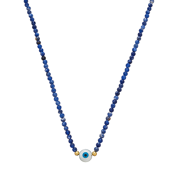 Colar Handmade Lápis-Lazúli Azul com Olho Grego no Banho de Ouro 18k