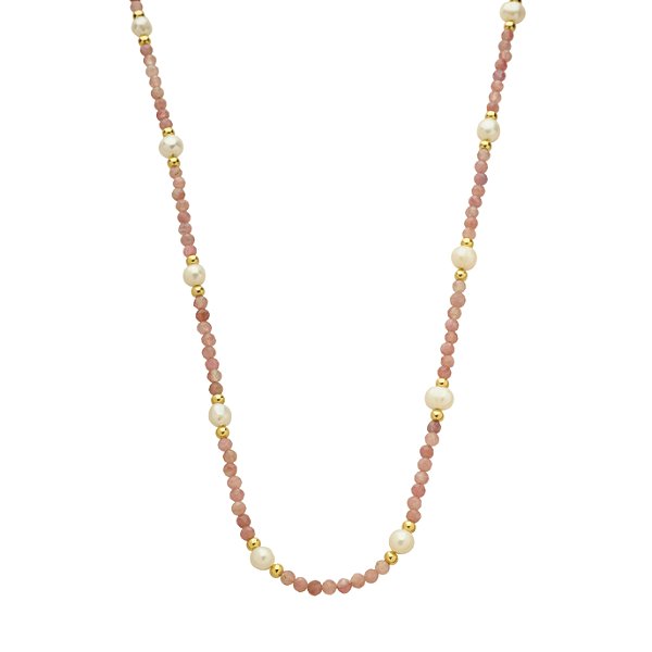 Colar Handmade Ágata Rosa com Pérola Natural no Banho de Ouro 18k