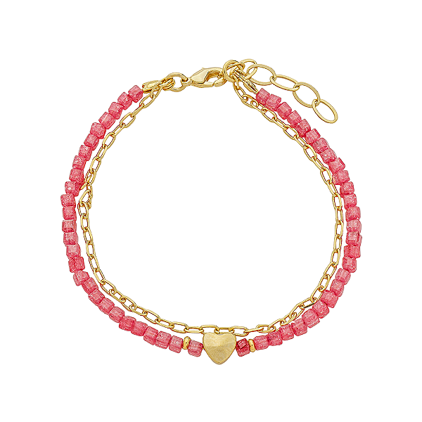 Pulseira Handmade Believe Amor Zircônias Rosa no Banho de Ouro 18k