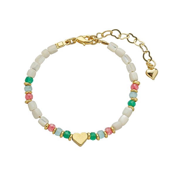 Pulseira Infantil Handmade Zircônias Coloridas e Coração Banho de Ouro 18k