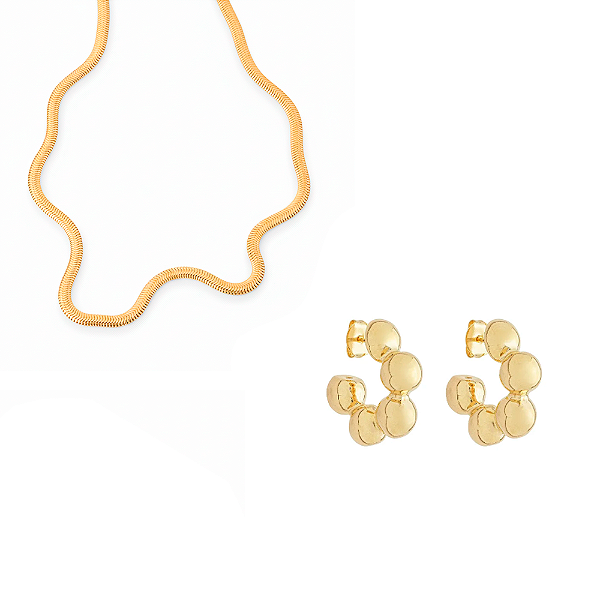 Kit Argola Carol Esferas + Colar Snake no Banho de Ouro 18k