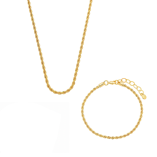 Kit Colar + Pulseira Cordão Baiano Banho de Ouro 18k