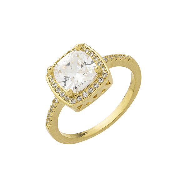 Anel Solitário Quadrado com Zircônias no Banho de Ouro 18k