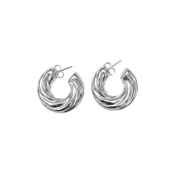 Argola Tubo com Detalhes no Banho de Ródio Branco