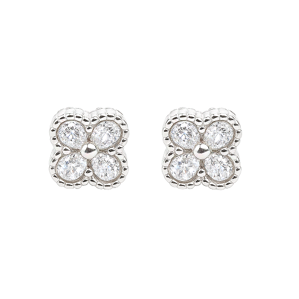 Brinco Trevo com Zircônias em Prata 925