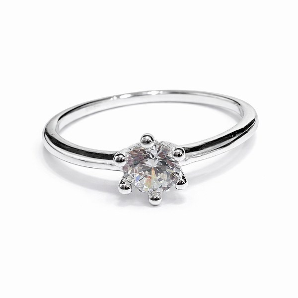 Anel Solitário Delicado em Prata 925 com Zircônia