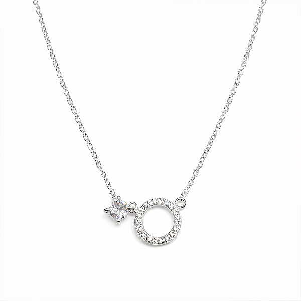 Colar Prata 925 Círculo Cravejado com Zircônia Incolor