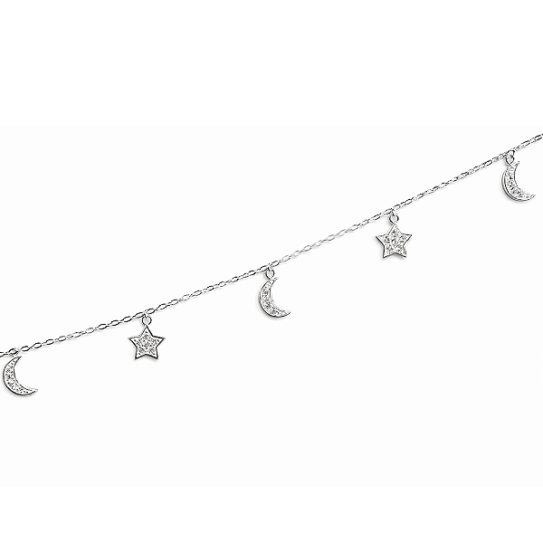 Pulseira Lua e Estrela em Prata 925 com Zircônias