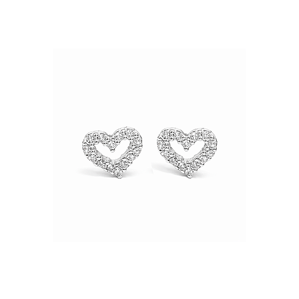 Brinco Coração Vazado com Zircônias Médio em Prata 925