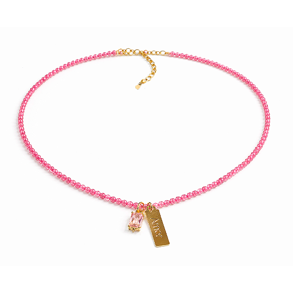 Colar Handmade Believe Amor Zircônias Rosas no Banho de Ouro 18k