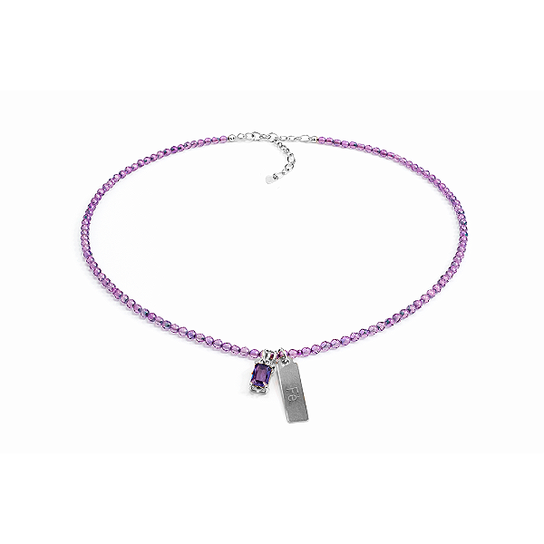 Colar Handmade Believe Fé Zircônias Roxas no Banho de Ródio Branco