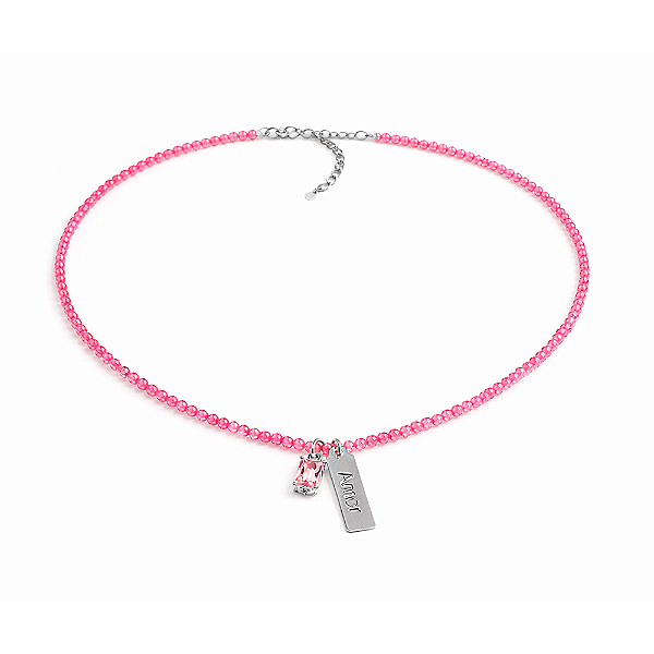 Colar Handmade Believe Amor Zircônias Rosas no Banho de Ródio Branco