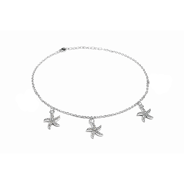 Tornozeleira Prata 925 com Pingentes de Estrela-do-Mar Cravejados