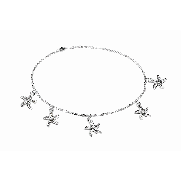 Tornozeleira Prata 925 com Pingentes de Estrela-do-Mar Cravejados
