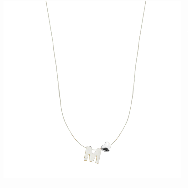 Colar Mira Nylon com Inicial Banho de Ródio Branco