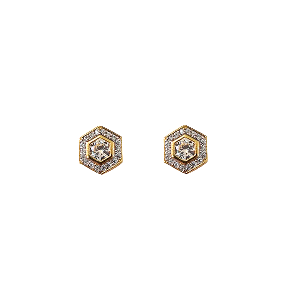 Brinco Hexagonal com Zircônias no Banho de Ouro 18k