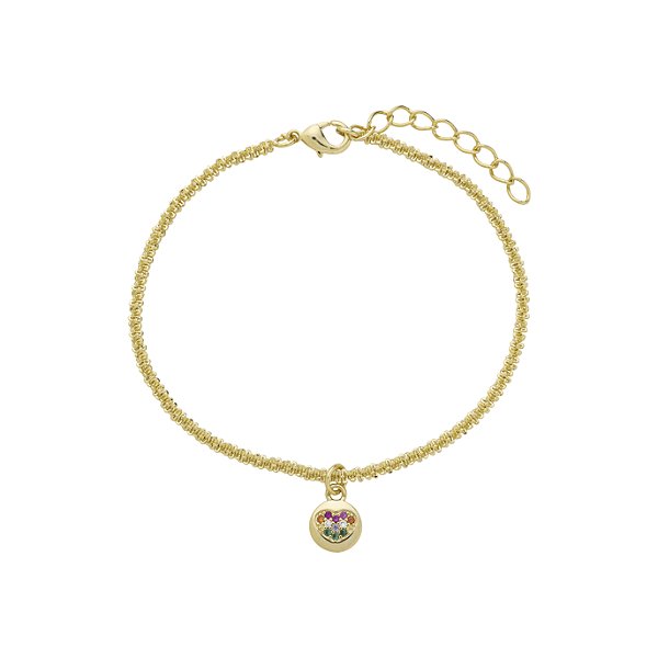 Pulseira Coração Colorido com Corrente PopCorn no Banho de Ouro 18k