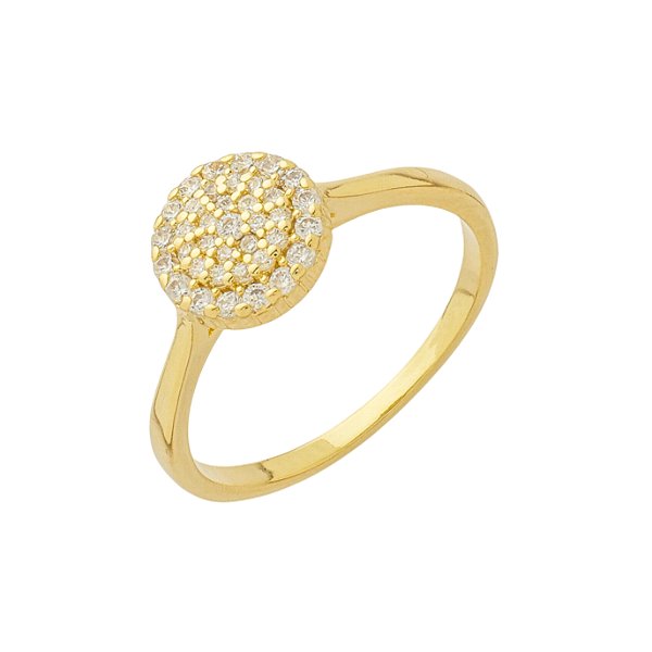 Anel Solitário Redondo Zircônias Incolor Banho de Ouro 18k