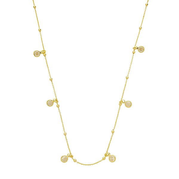 Colar Microesferas Zircônias Incolor Banho de Ouro 18k