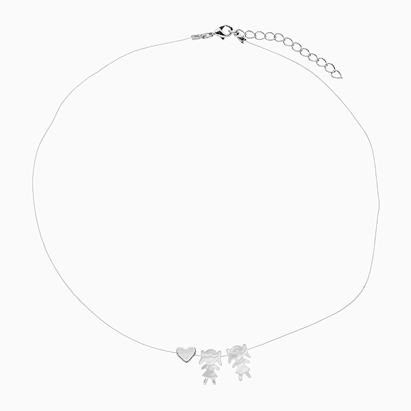 Colar Duas Meninas Madrepérola em Fio de Nylon no Banho de Ródio Branco