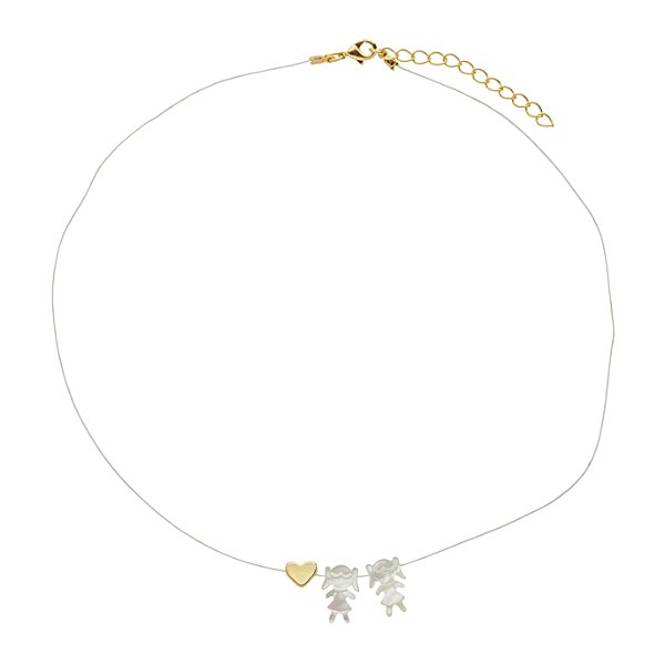 Colar Duas Meninas Madrepérola em Fio de Nylon no Banho de Ouro 18k