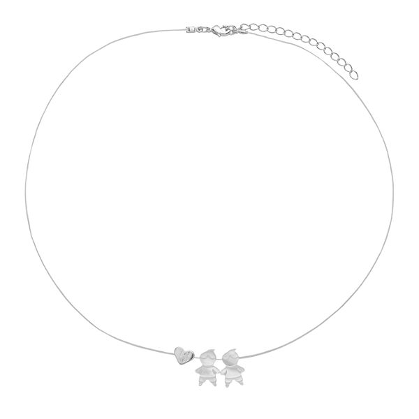 Colar Dois Meninos Madrepérola em Fio de Nylon no Banho de Ródio Branco