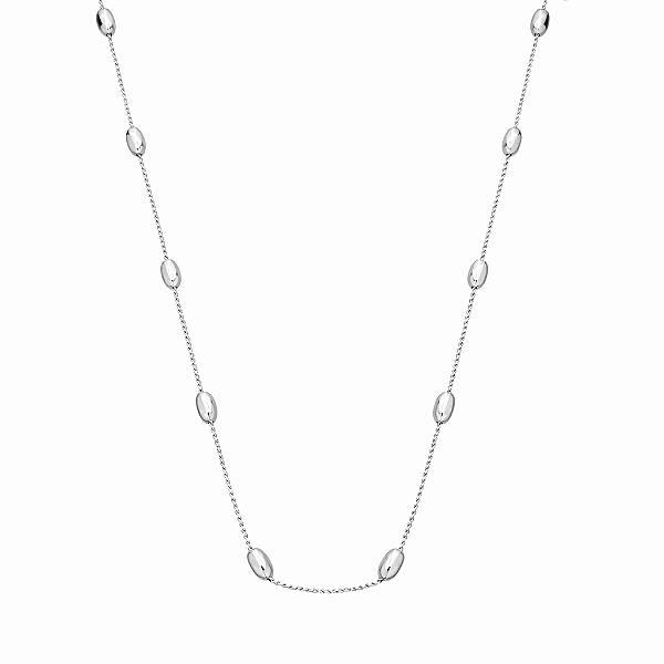 Colar Grão Longo no Banho de Ródio Branco