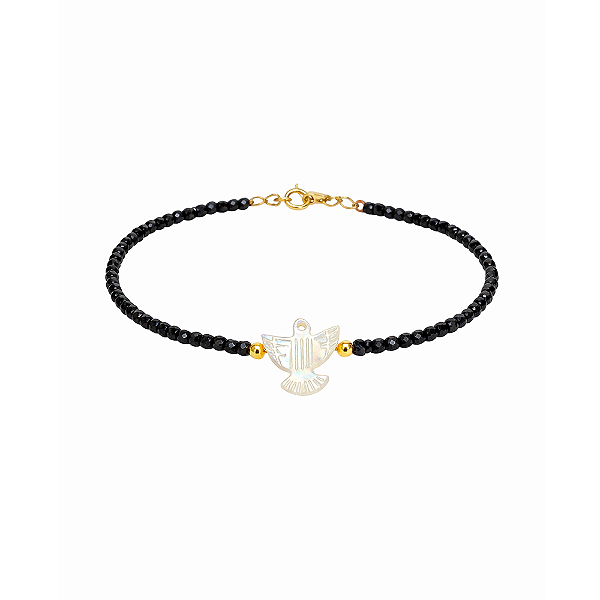 Pulseira Espírito Santo em Madrepérola com Zircônias Black no Banho de Ouro 18k