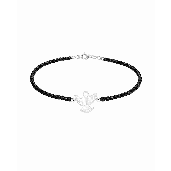 Pulseira Espírito Santo em Madrepérola com Zircônias Black no Banho de Ródio Branco