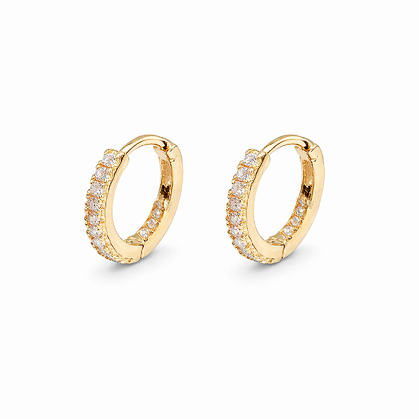 Argola Com Interno Cravejado Incolor 1 mm Banho de Ouro 18k